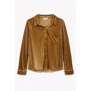Leche Velvet Button-Up Shirt Mustard Yellow Gold Velours